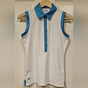 Adidas puremotion blue white polkadot collar Tennis golf sport Tank Top size S
